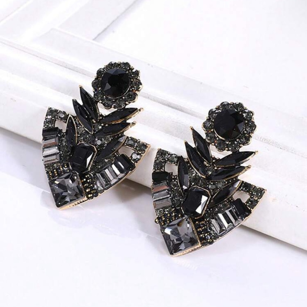 Ornate Triangle Crystal Earrings - Blue - Picture 3 of 6